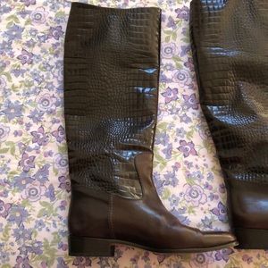 Bruno Magli Dark Brown Croc-Embossed Over-the-Knee Boots